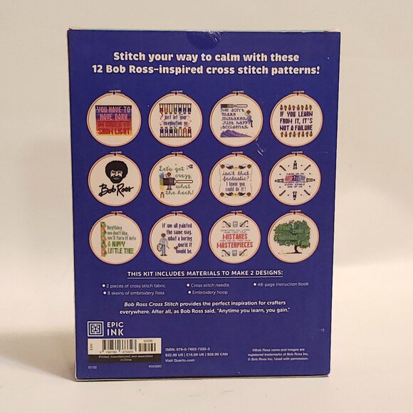 FUN Bob Ross Cross Stitch 12 Happy Little Cross Stitch Patterns Embroidery Hoops - Picture 5 of 6